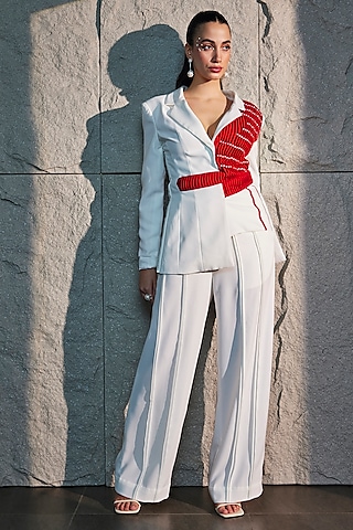 Ivory Imported Crepe Blazer by CP by Chandini and Priyanka