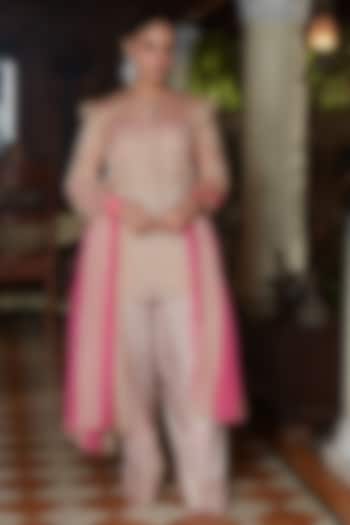 Mocha Brown Chanderi Silk Embroidered Kurta Set by CP by Chandini and Priyanka at Pernia's Pop Up Shop