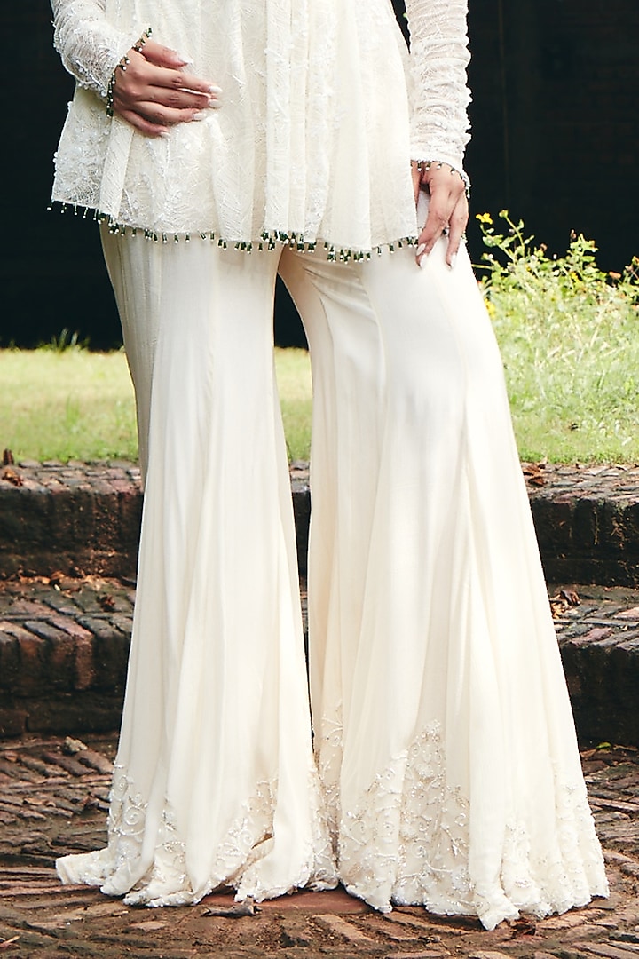 Ivory Chantilly Net Embroidered Jacket Set by CP by Chandini and Priyanka at Pernia's Pop Up Shop
