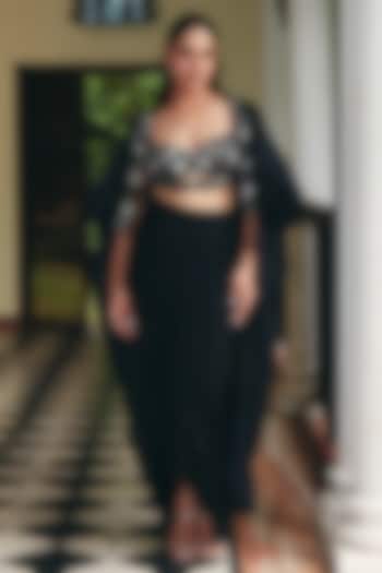 Jade Black Chiffon Organza Embroidered Cape Set by CP by Chandini and Priyanka at Pernia's Pop Up Shop