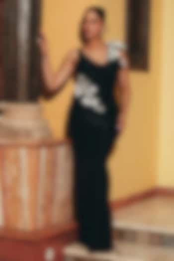 Jade Black Textured Polyester Skirt Set by CP by Chandini and Priyanka at Pernia's Pop Up Shop