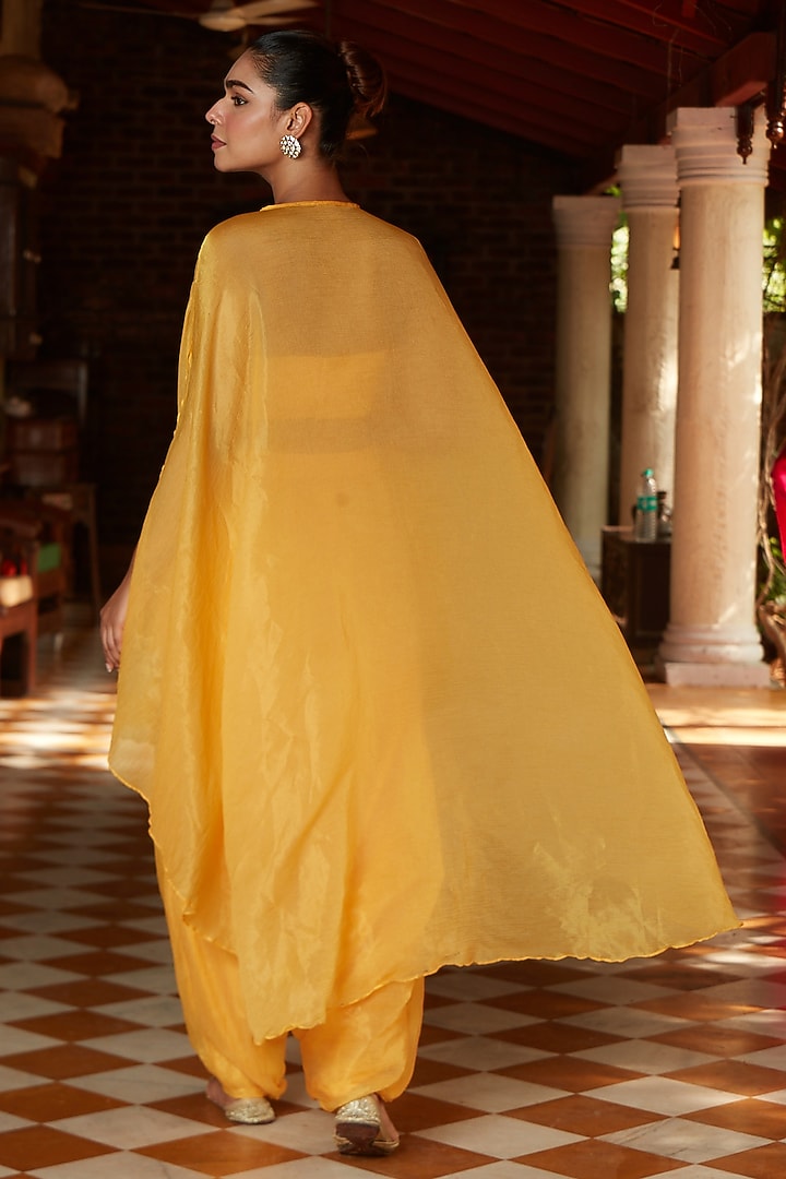 Canary Yellow Chiffon Organza Embroidered Cape Set by CP by Chandini and Priyanka at Pernia's Pop Up Shop