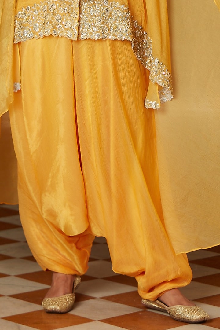 Canary Yellow Chiffon Organza Embroidered Cape Set by CP by Chandini and Priyanka at Pernia's Pop Up Shop