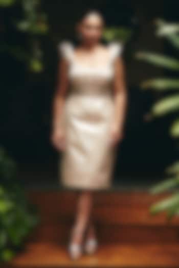 Peach Lycra Net Embellished Midi Vacation Dress by CP by Chandini and Priyanka at Pernia's Pop Up Shop