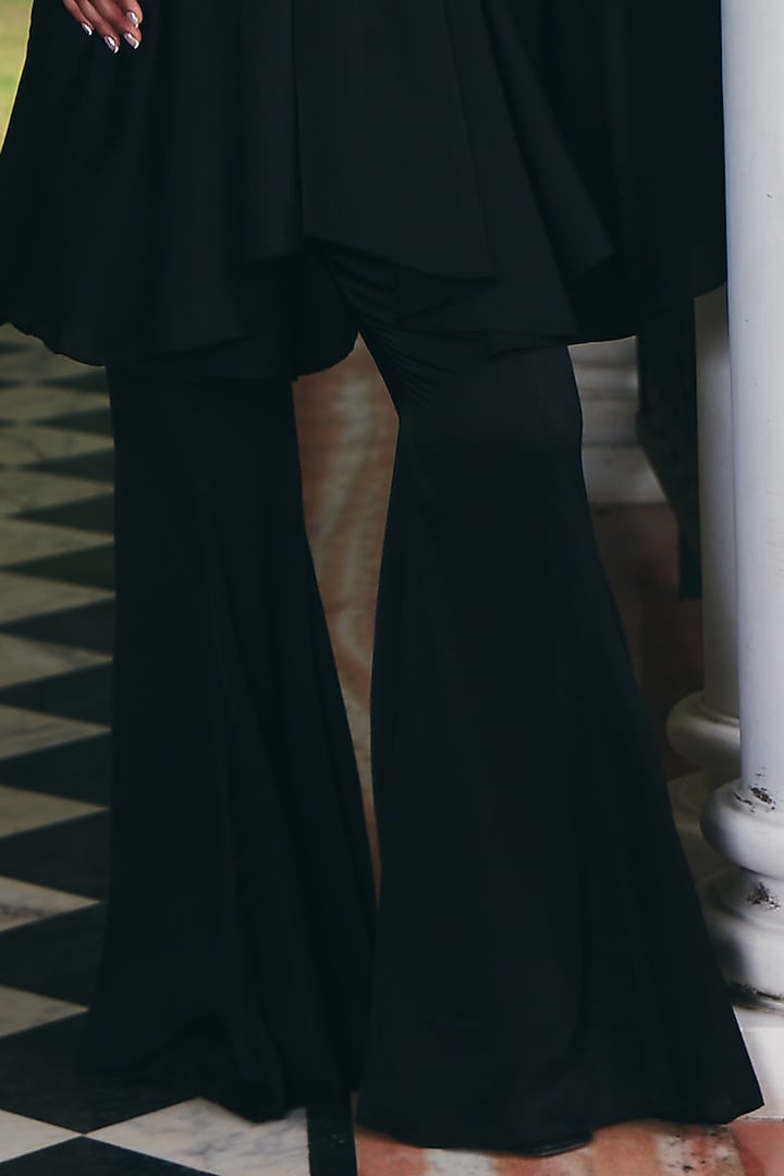 Jade Black Imported Satin Embroidered Cape Set by CP by Chandini and Priyanka at Pernia's Pop Up Shop