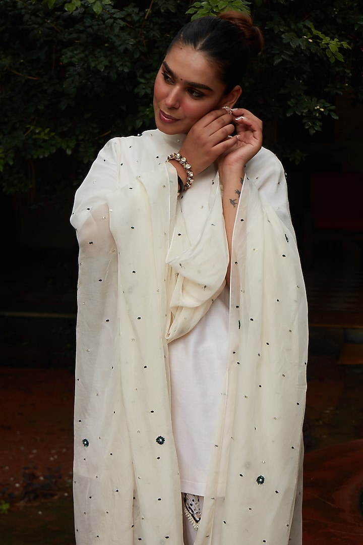 Ivory Chanderi Silk Kurta Set by CP by Chandini and Priyanka at Pernia's Pop Up Shop