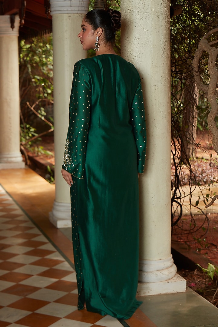 Emerald Green Chanderi Silk Embroidered Kaftan by CP by Chandini and Priyanka at Pernia's Pop Up Shop