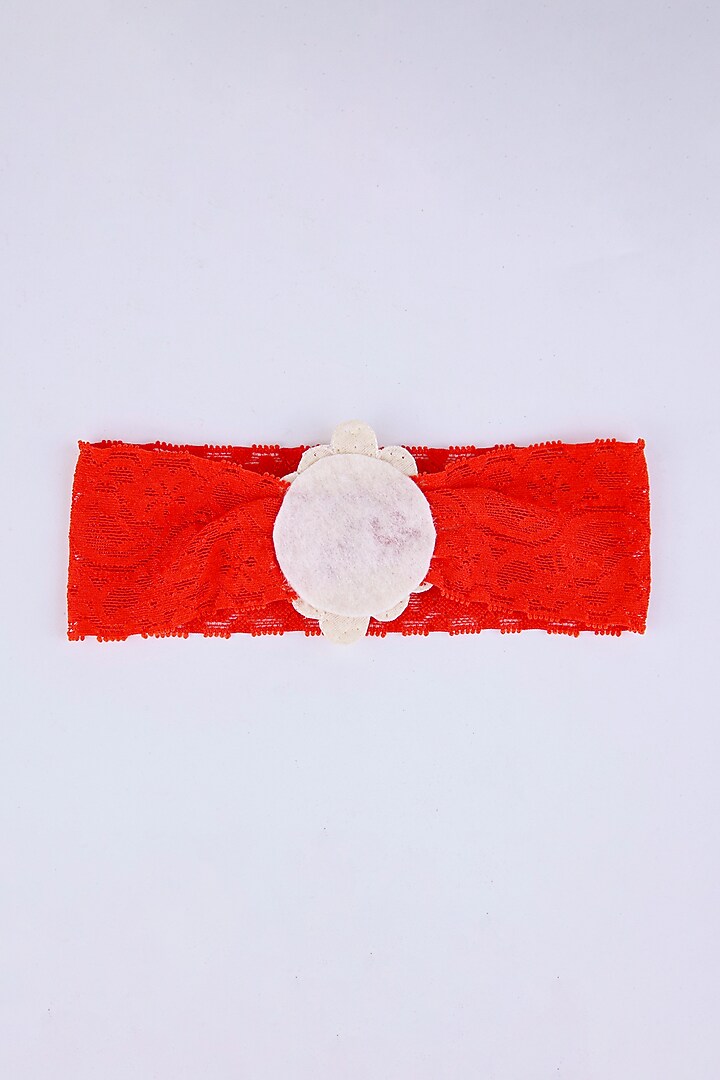 Red Stretchable Nylon Handcrafted Pearl Embroidered Hairband For Girls by CHOKO at Pernia's Pop Up Shop