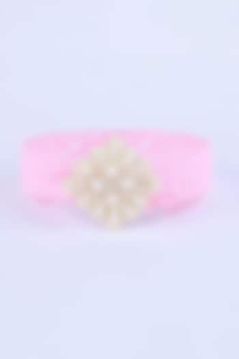 Pink Stretchable Nylon Pearl Embroidered Handcrafted Hairband For Girls by CHOKO
