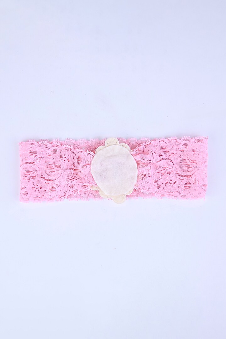 Pink Stretchable Nylon Pearl Embroidered Handcrafted Hairband For Girls by CHOKO at Pernia's Pop Up Shop