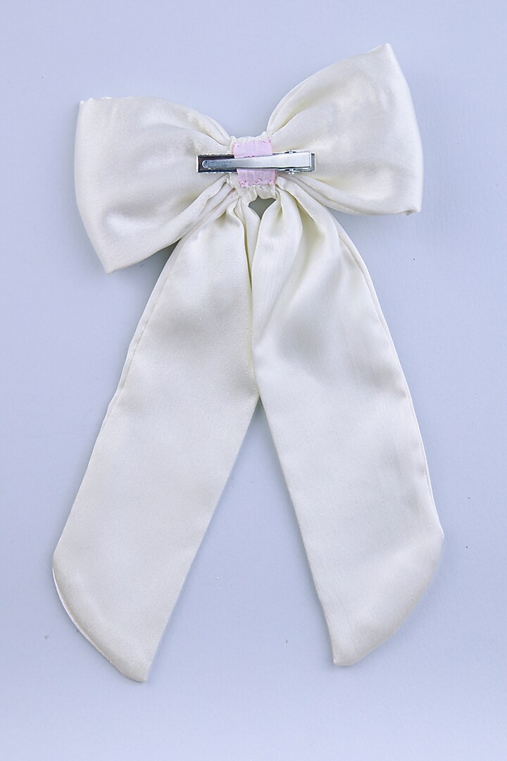 Off-White Satin Handcrafted Princess Bow Hair Clip For Girls by CHOKO at Pernia's Pop Up Shop