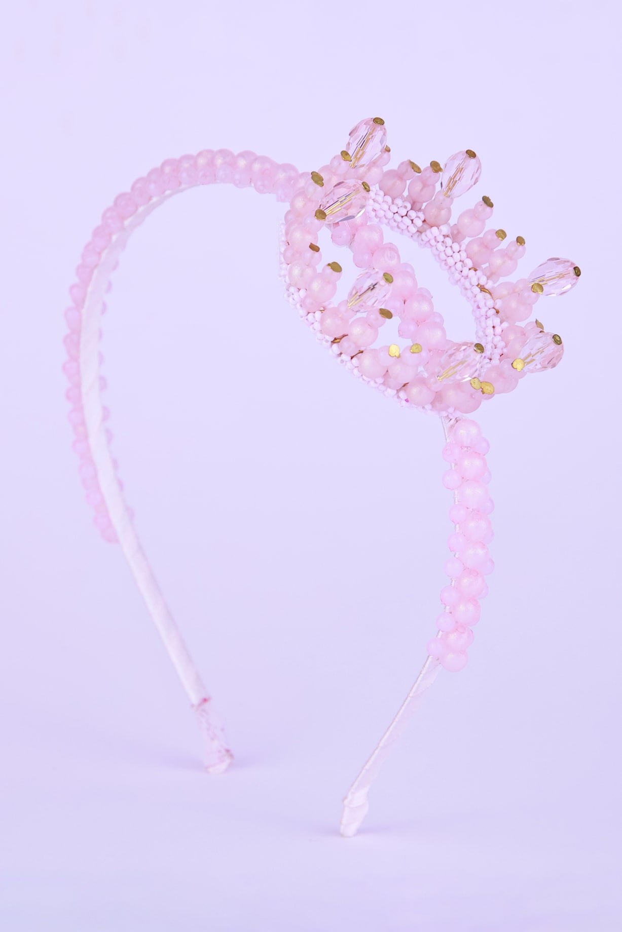 Pink Bead Pearl Embellished Handcrafted Hairband For Girls by - Main Image