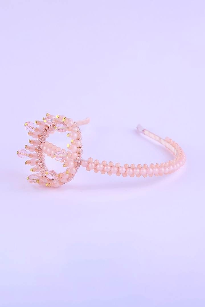 Peach Bead & Pearl Embellished Handcrafted Hairband For Girls by CHOKO