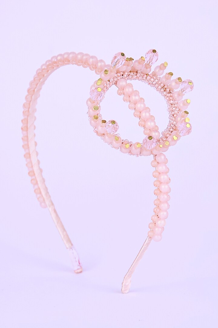 Peach Bead & Pearl Embellished Handcrafted Hairband For Girls by CHOKO at Pernia's Pop Up Shop