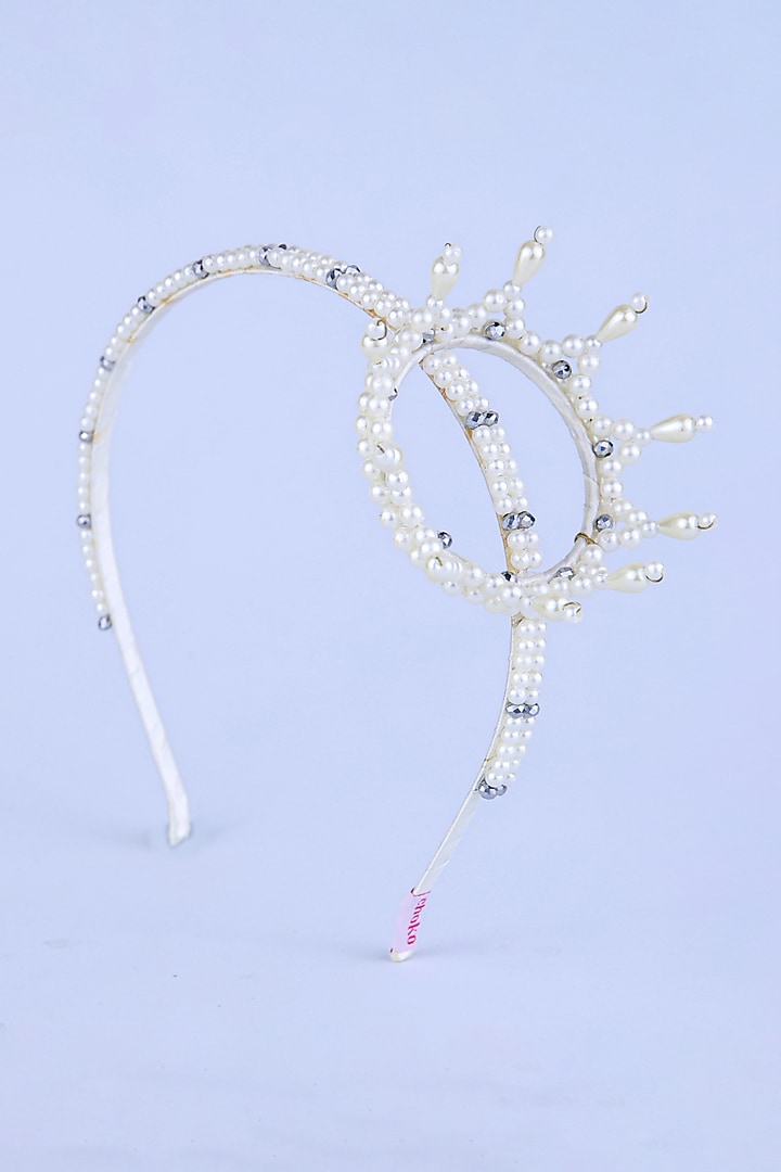 White Bead & Pearl Embellished Handcrafted Hairband For Girls by CHOKO at Pernia's Pop Up Shop