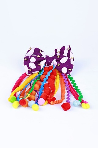 Purple Cotton Handcrafted Pom-Pom Bow Hair Clip For Girls by CHOKO