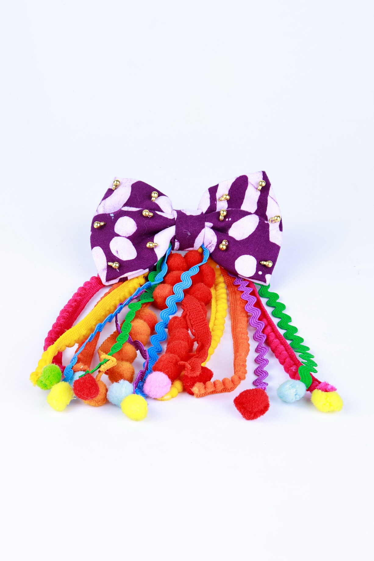 Purple Cotton Handcrafted Pom-Pom Bow Hair Clip For Girls by 