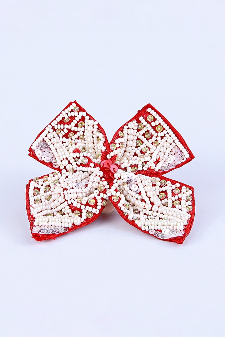 Red Bead & Pearl Embroidered Handcrafted Hair Clip For Girls by CHOKO