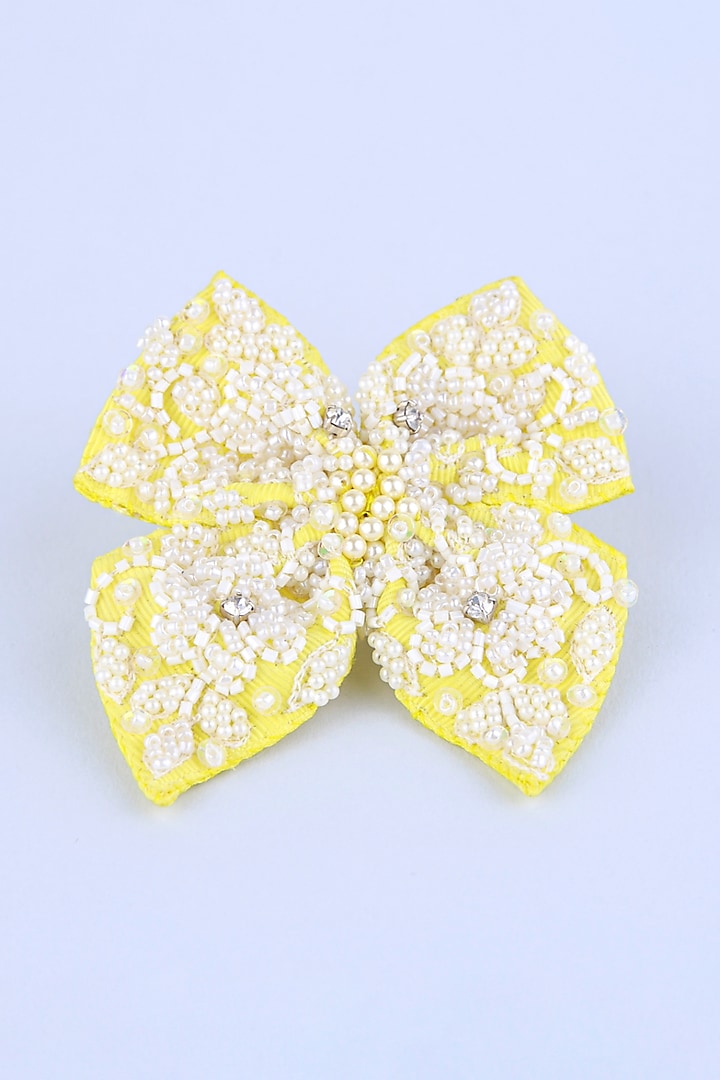 Yellow Bead & Pearl Embroidered Handcrafted Hair Clip For Girls by CHOKO