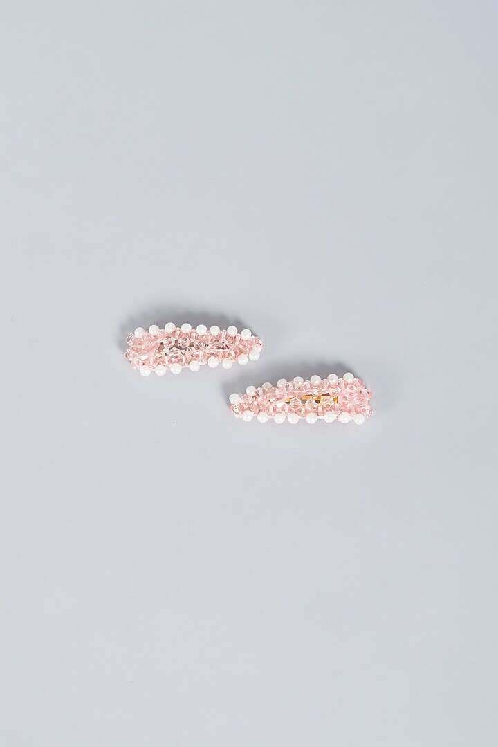 Pink Embellished Handmade Hairclips (Set of 2) For Girls by CHOKO at Pernia's Pop Up Shop