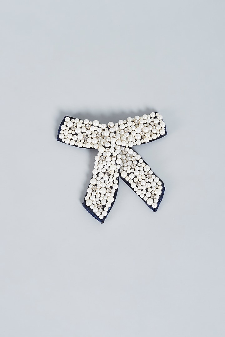 Navy Blue Embellished Handmade Hairclip For Girls by CHOKO