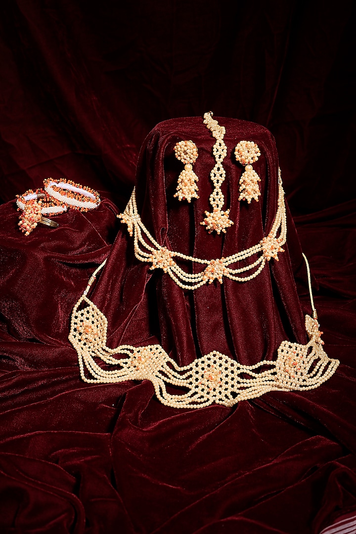 Orange Beaded Necklace Set For Girls by CHOKO