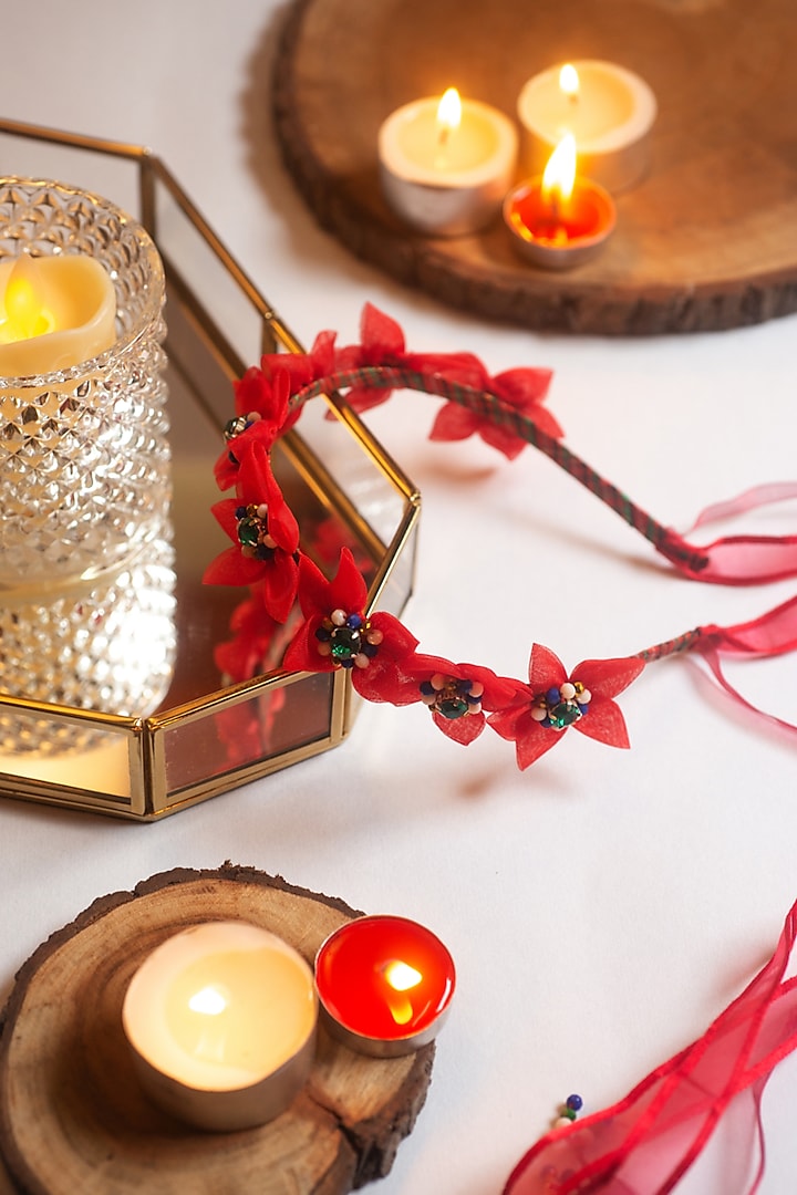 Red Organza Beads Embroidered Hairband For Girls by CHOKO at Pernia's Pop Up Shop