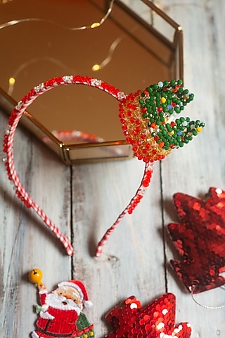 Red Crystal Glass Beads Handmade Hairband For Girls by CHOKO
