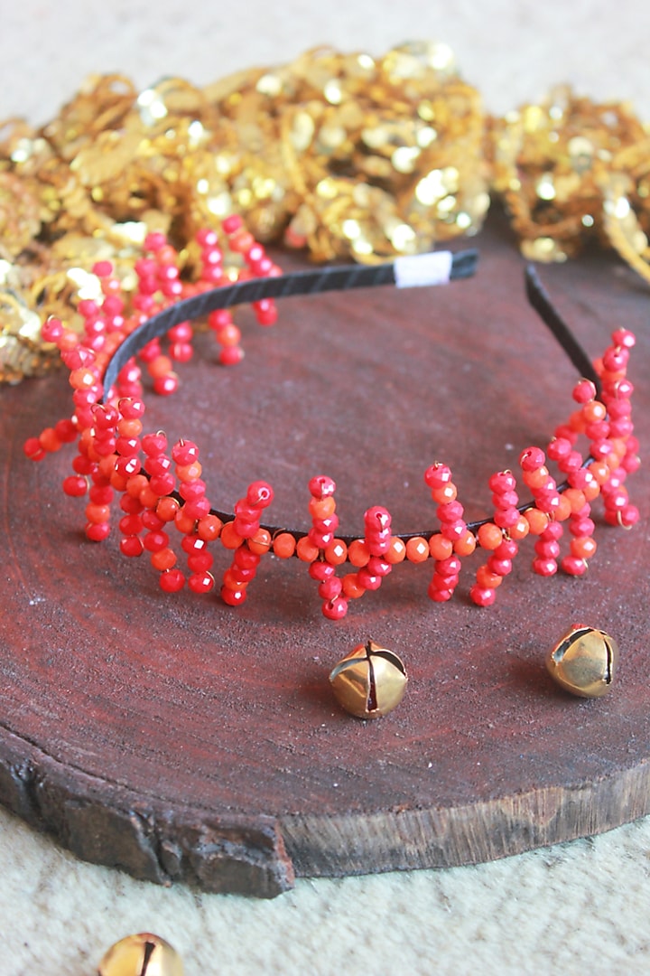Red Fine Crystal Beaded Handmade Hairband For Girls by CHOKO at Pernia's Pop Up Shop