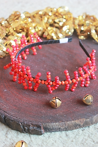 Red Fine Crystal Beaded Handmade Hairband For Girls by CHOKO