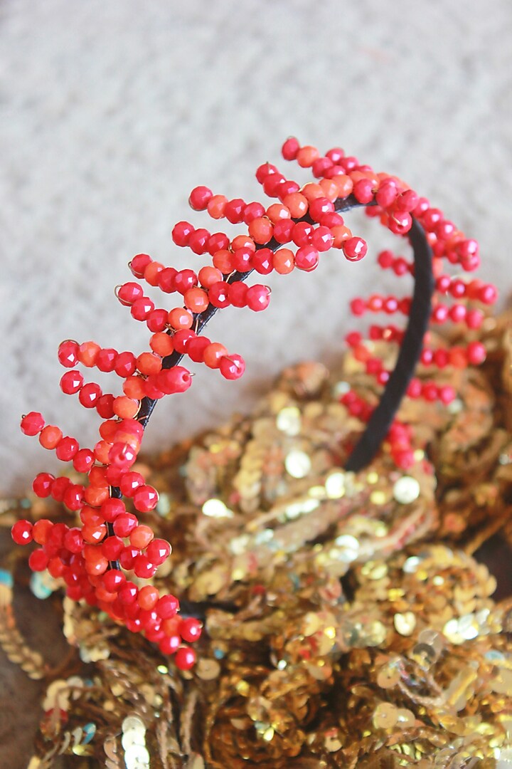 Red Fine Crystal Beaded Handmade Hairband For Girls by CHOKO at Pernia's Pop Up Shop