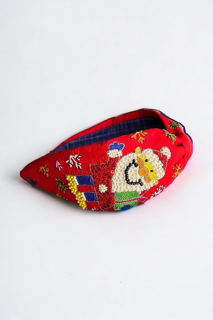 Red Silk Glass Beads & Thread Embroidered Handmade Hairband For Girls by CHOKO at Pernia's Pop Up Shop