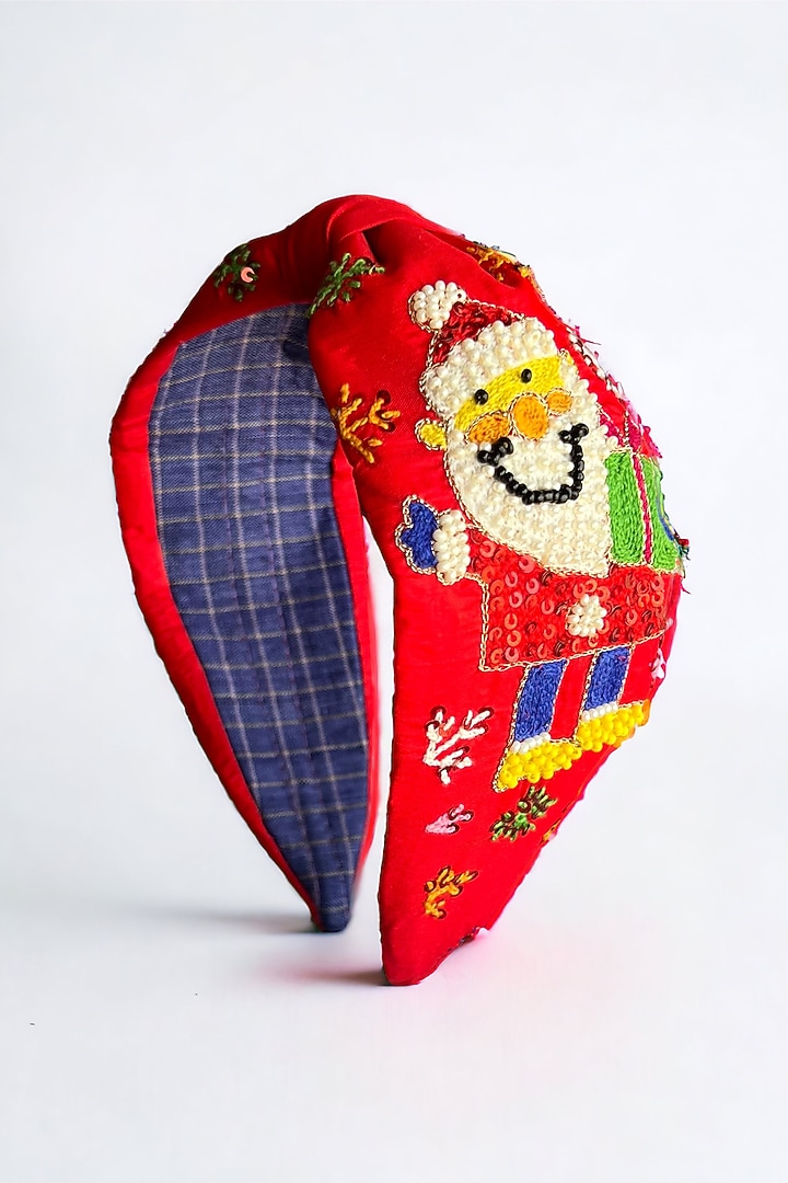 Red Silk Glass Beads & Thread Embroidered Handmade Hairband For Girls by CHOKO at Pernia's Pop Up Shop
