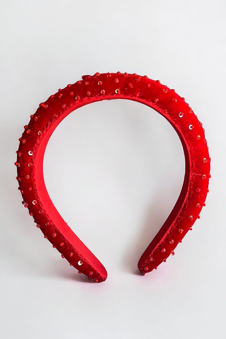Red Velvet Glass Beaded Handmade Hairband For Girls by CHOKO