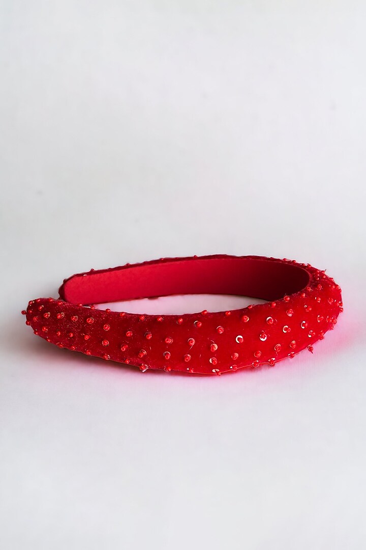 Red Velvet Glass Beaded Handmade Hairband For Girls by CHOKO at Pernia's Pop Up Shop