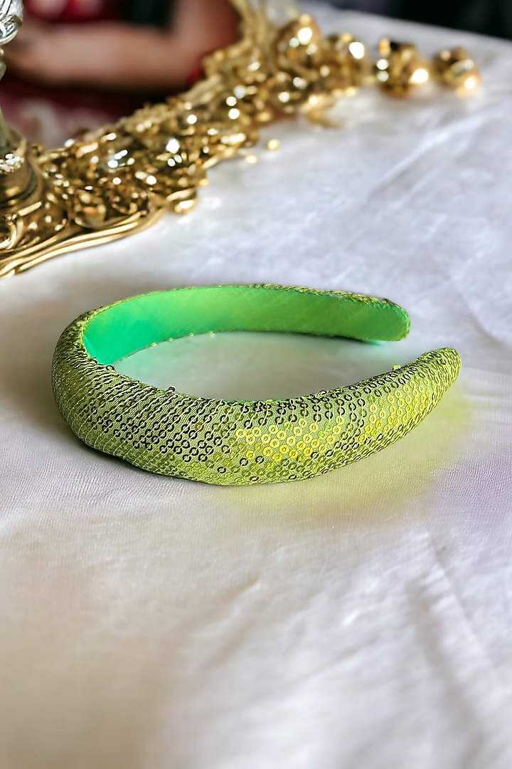 Green Sequins Beads Embroidered Handmade Hairband For Girls by CHOKO