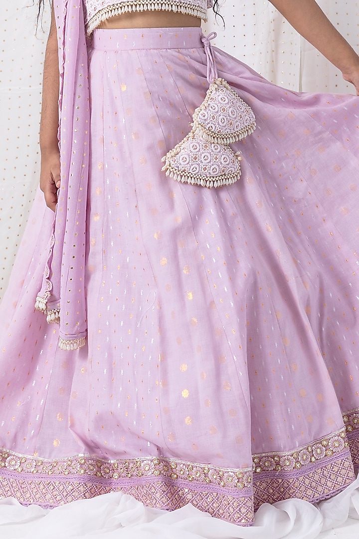 Lilac Cotton Thread Embroidered Lehenga Set For Girls by Chotibuti at Pernia's Pop Up Shop