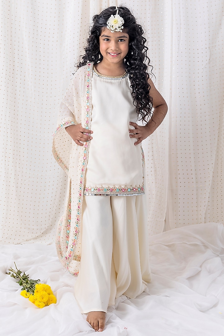 Ivory Muslin Sharara Set For Girls by Chotibuti at Pernia's Pop Up Shop