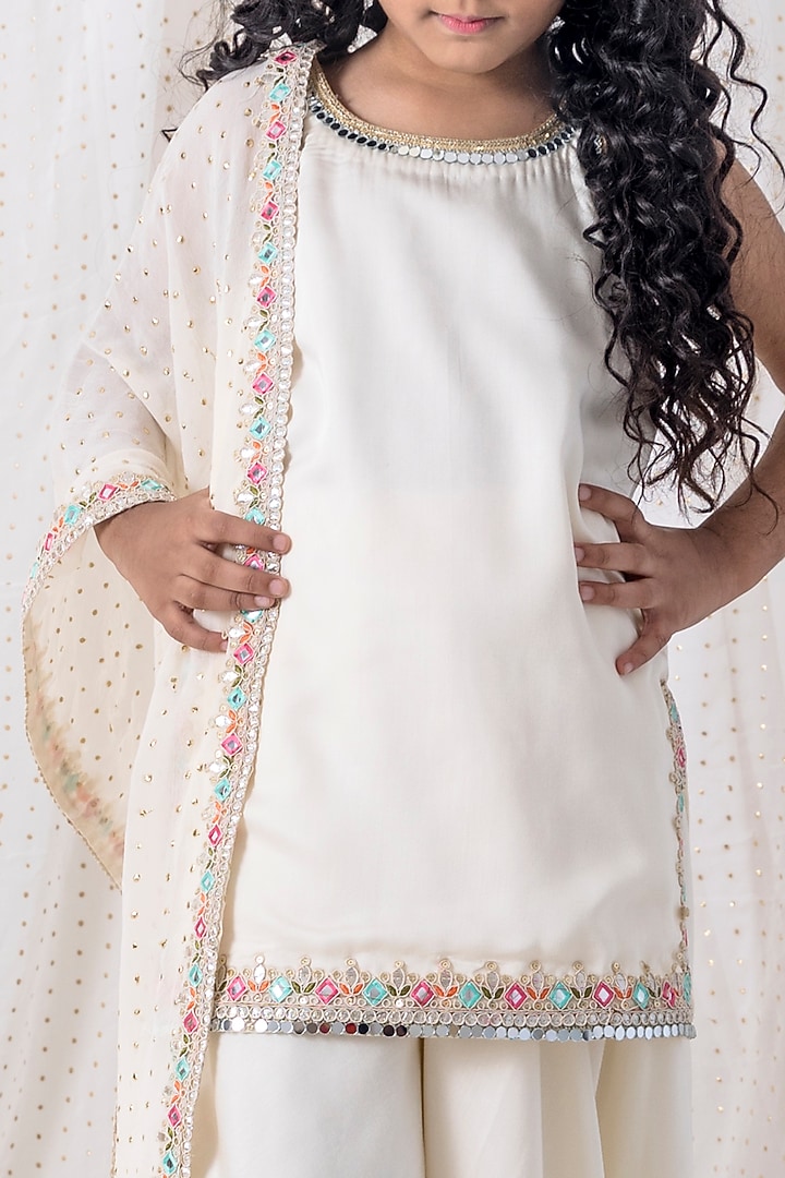 Ivory Muslin Sharara Set For Girls by Chotibuti at Pernia's Pop Up Shop