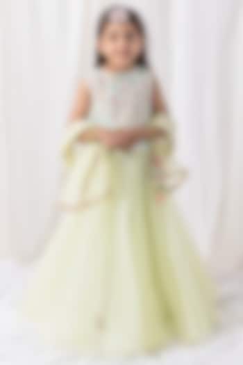 Pastel Green Organza Embroidered Lehenga Set For Girls by Chotibuti at Pernia's Pop Up Shop