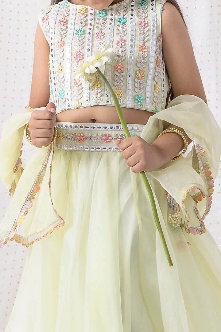 Pastel Green Organza Embroidered Lehenga Set For Girls by Chotibuti at Pernia's Pop Up Shop