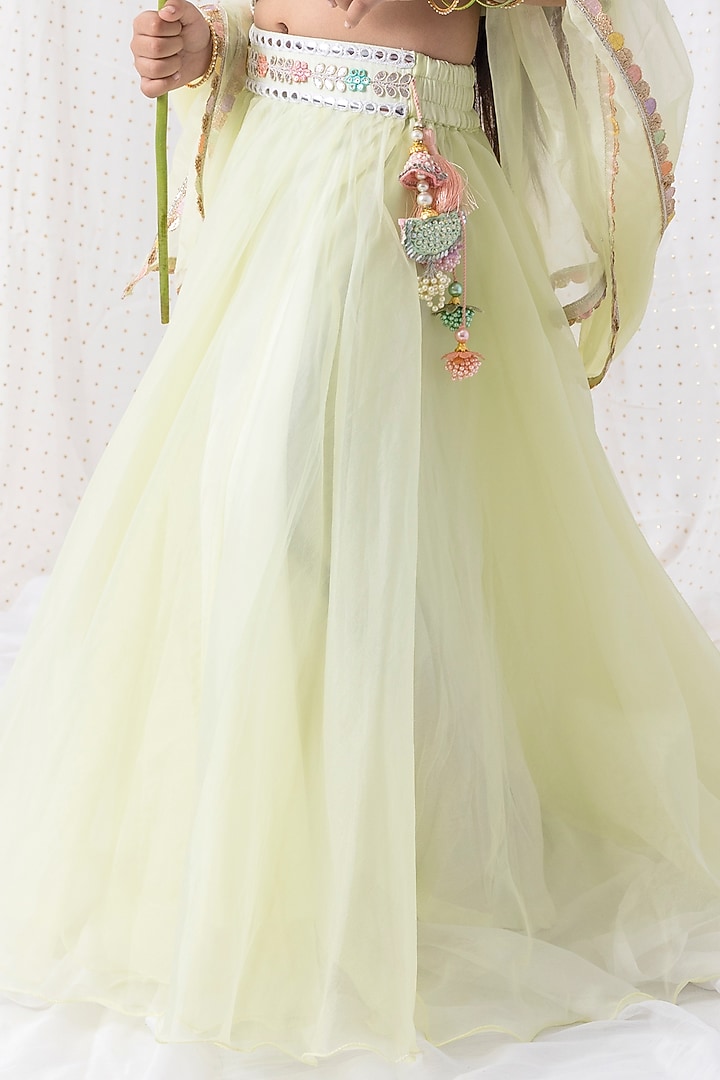 Pastel Green Organza Embroidered Lehenga Set For Girls by Chotibuti at Pernia's Pop Up Shop