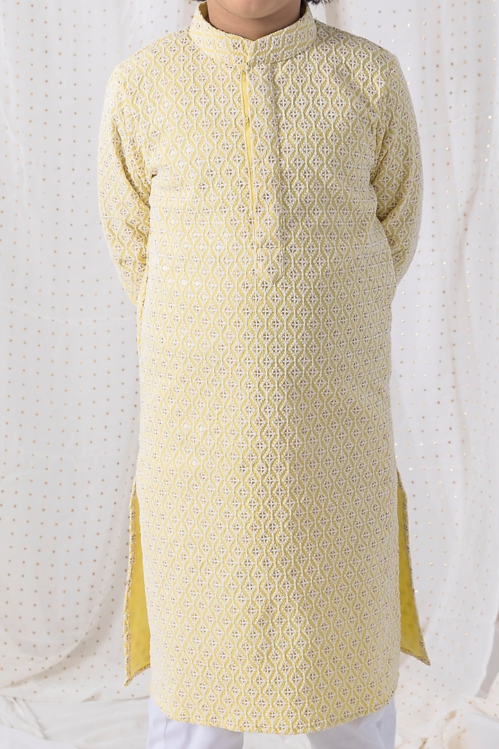 Lemon Cotton Lycra Sequin Embroidered Kurta Set by Chotibuti at Pernia's Pop Up Shop