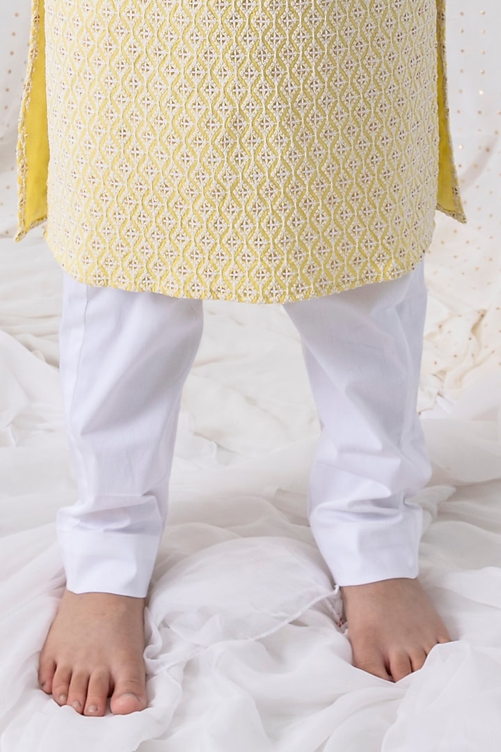 Lemon Cotton Lycra Sequin Embroidered Kurta Set by Chotibuti at Pernia's Pop Up Shop