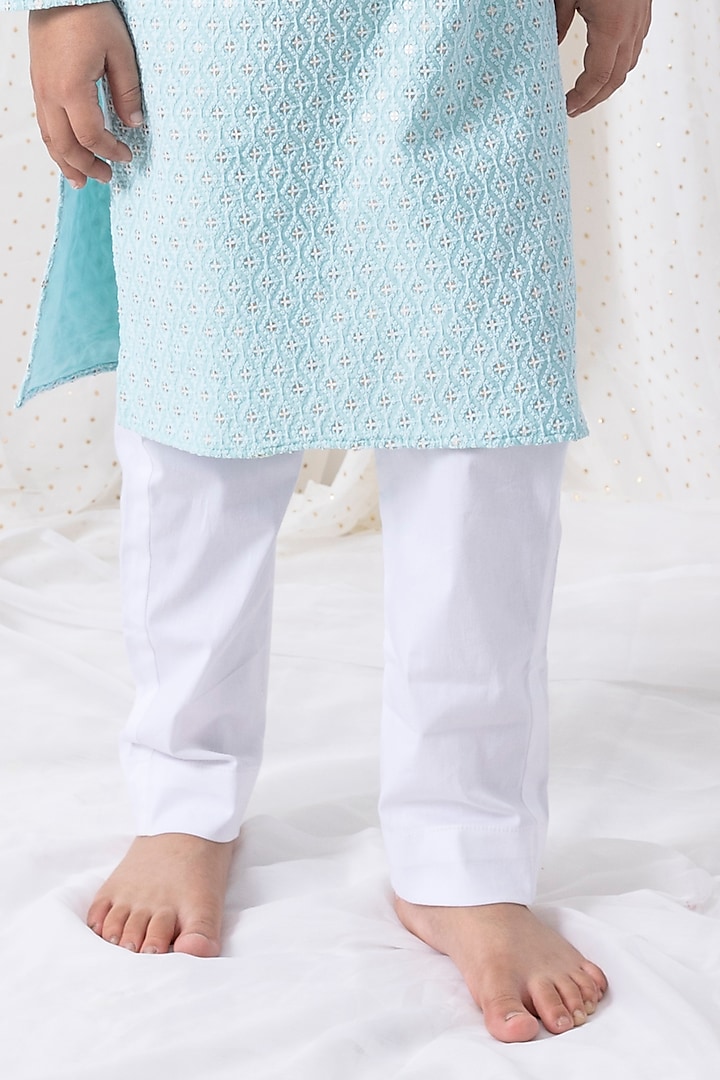 Ice Blue Cotton Lycra Embroidered Kurta Set For Boys by Chotibuti at Pernia's Pop Up Shop