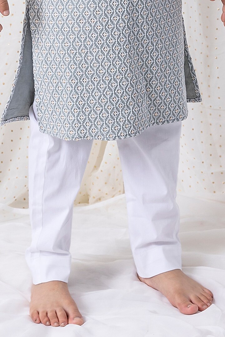 Grey Cotton Lycra Embroidered Kurta Set For Boys by Chotibuti at Pernia's Pop Up Shop