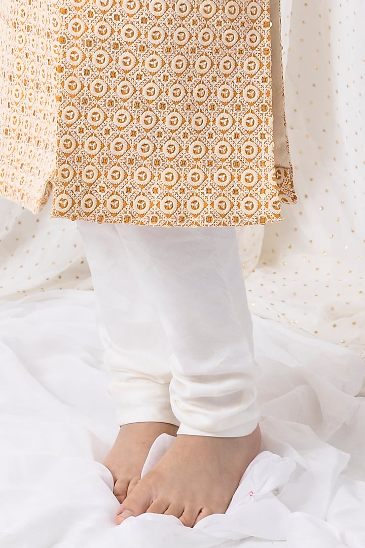 Mustard Cotton Silk Embroidered Sherwani Set For Boys by Chotibuti at Pernia's Pop Up Shop