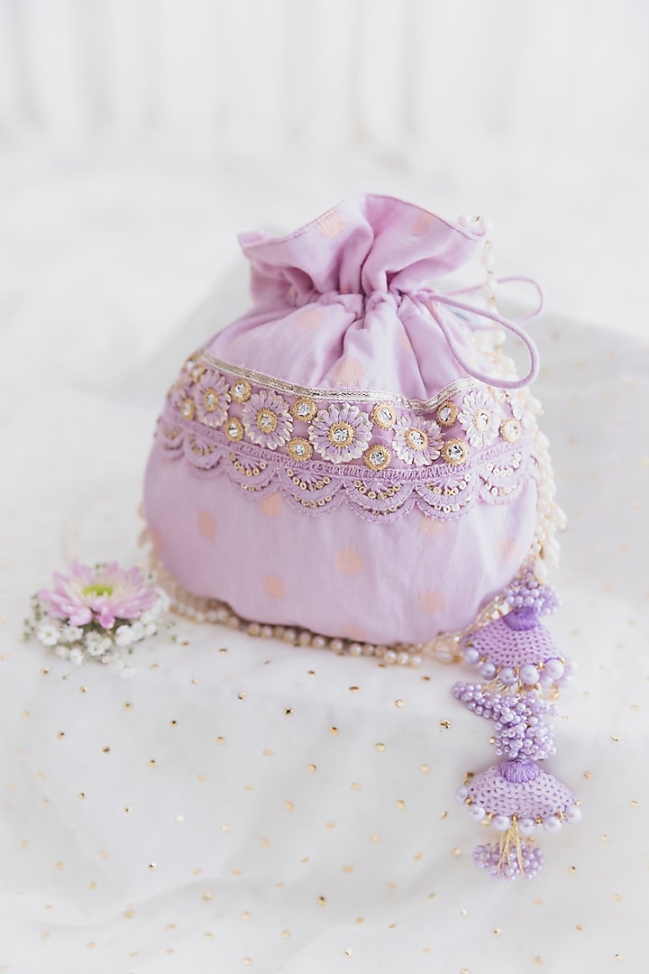 Lilac Cotton Embroidered Potli For Girls by Chotibuti at Pernia's Pop Up Shop