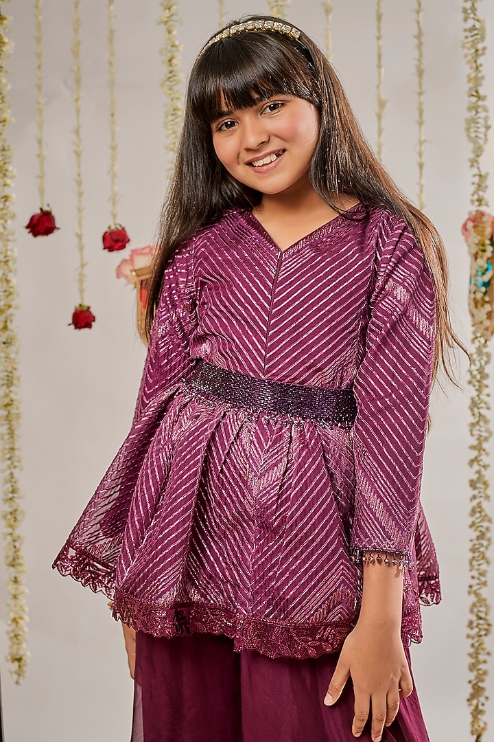 Wine Organza Pant Set For Girls by Chotibuti at Pernia's Pop Up Shop