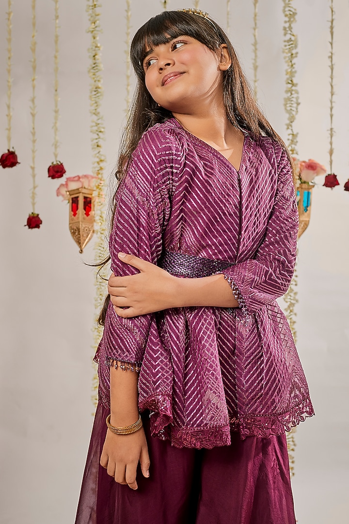 Wine Organza Pant Set For Girls by Chotibuti at Pernia's Pop Up Shop